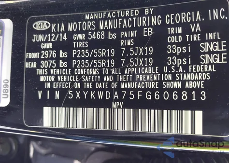 2015 Kia Sorento Sx V6 z USA, uszkodzony, nr VIN 5XYKWDA75FG606813